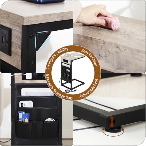 C Shaped End Table with Charging Station