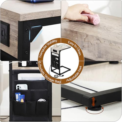 C Shaped End Table with Charging Station