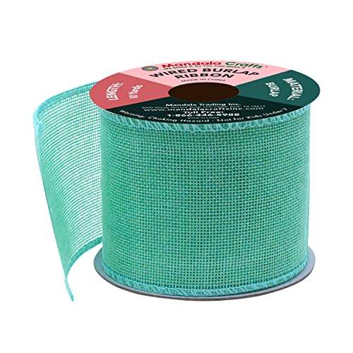 3 Inch Wide Turquoise Wired Burlap Ribbon for Crafts