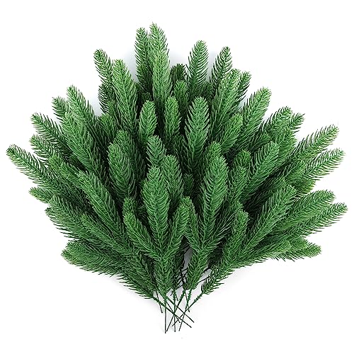 50 Pcs Artificial Pine Branches Christmas Greenery Plants Pine Needles DIY Cedar Picks and Sprays Accessories for Christmas Garland Wreath Craft and Home Decor (50 Count)