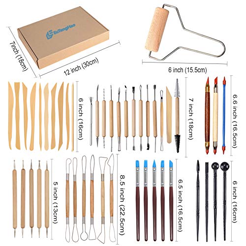 61Pcs Ceramic Clay Tools Kit Pottery Tools Clay Sculpting Shapers Carving Tool Set Contains Most Essential Wooden Clay Tools for Potters Beginners