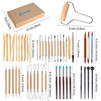 61Pcs Ceramic Clay Tools Kit Pottery Tools Clay Sculpting Shapers Carving Tool Set Contains Most Essential Wooden Clay Tools for Potters Beginners