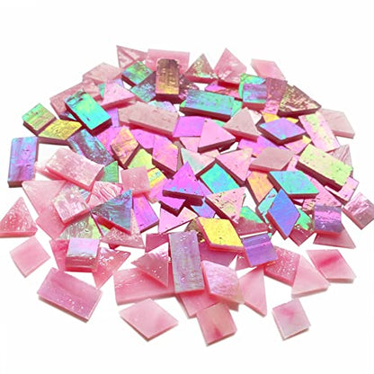 Magic Iridescent Pink Stained Glass Mosaic Tiles for Crafts (9 Ounce)