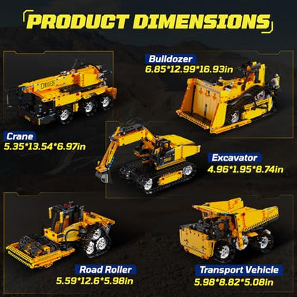 5-in-1 Building Toys STEM Robotics Kits - Remote-Controlled Excavator Engineering Kit for Kids Ages 8-16 with 535 Pieces, DIY Educational Science Kits Gift for Boys & Girls