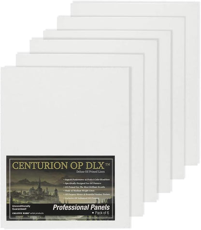 Centurion Deluxe Professional Oil Primed Linen Canvas Panels - 8x8-6 Pack of Linen Canvases for Painting, Artwork and More
