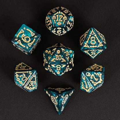 7 Die DND Dice Set Scary Pattern Polyhedral Dice Set with Dice Bag (7 Count)