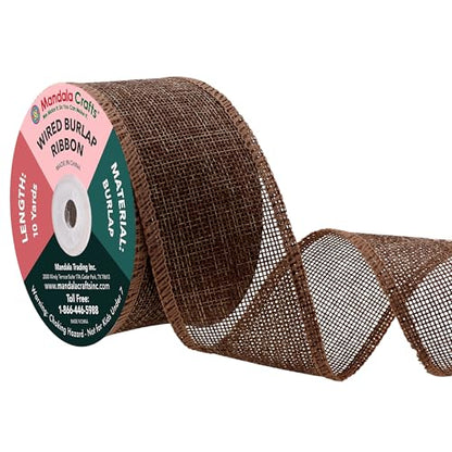 2 Inch Wide Brown Wired Burlap Ribbon for Crafts