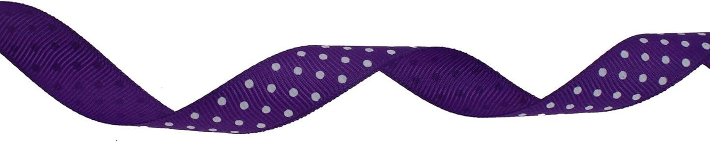 Polka Dot Grosgrain Ribbon 25 Yard Each Roll 100% Polyester (5/8", Purple) - Crafty Corner