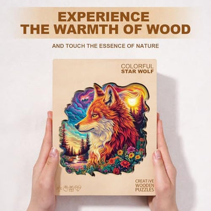 Colorful Star Wolf Puzzles Adults Gifts for Women Men Wooden 290 Pieces 13.4 * 13.4in