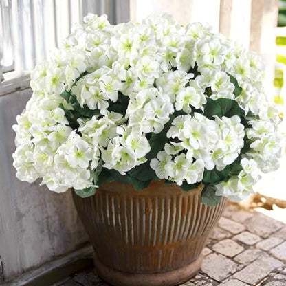 12 Pcs Artificial Geranium Flowers for Outdoors Geranium White Silk Flowers Outdoor UV Resistant Garden Plants Faux Flowers for Home Kitchen Table Centerpieces Decor