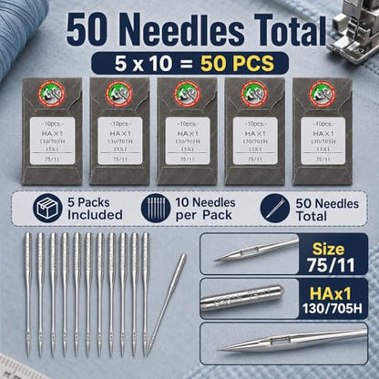 50 PCS Sewing Machine Needles for Brother (50 Count)