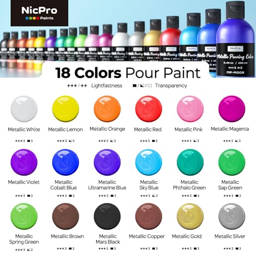 18 Colors 8.45oz Large Volume Metallic Acrylic Pour Paint Kit (152.1 Fl Oz)