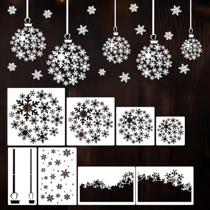 Christmas Window Stencils for Glass Large Snowflake Bauble Stencil (8 Count)