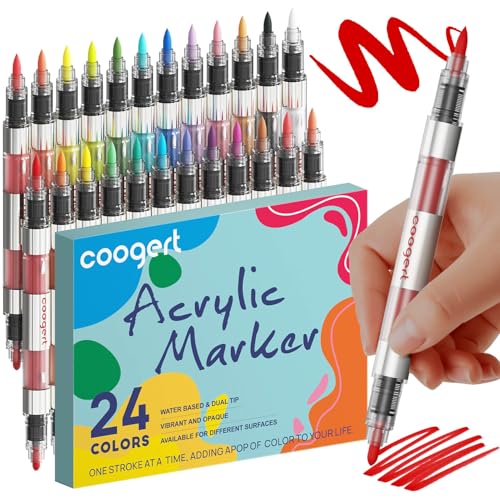 24 Automatic Ink Control Acrylic Paint Markers Dual Tip