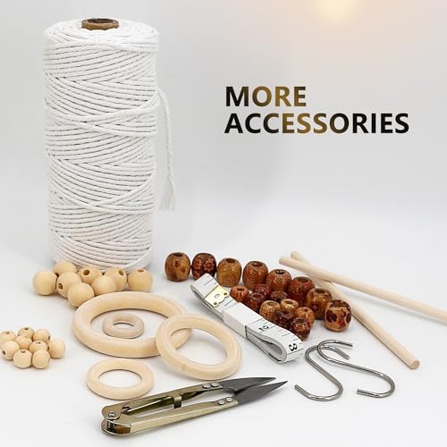 227pcs Macrame Kits 3mm 115yards Wall Hanging Natural Cotton Macrame Cord with Wooden Beads & Rings Wooden Sticks