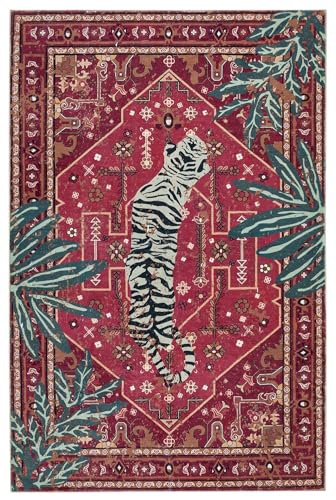 Vintage Tribal Faux Wool Red Boho Throw Rugs
