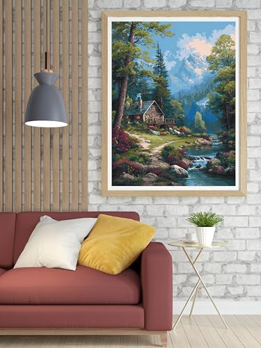 14CT Counted Cross Stitch Kits for Adults Advanced Mountains Lake Printed Stamped Cross Stitch Kits for Adults