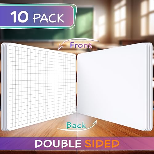 Grid Dry Erase Sheets 9”x12” Math Practice Small White Board Sheets Math Manipulatives Quad Graph Whiteboard Sheets Math Supplies Homeschool Teacher Students Classroom Pack of 10 (10 Count)