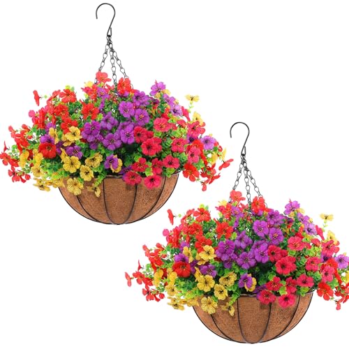 2 Set Artificial Outdoor Flowers with Hanging Basket (24 Count)