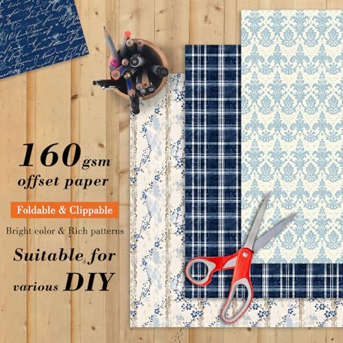 6 Inch Blue Floral Aesthetic Scrapbooking Paper Pad (24 Count)