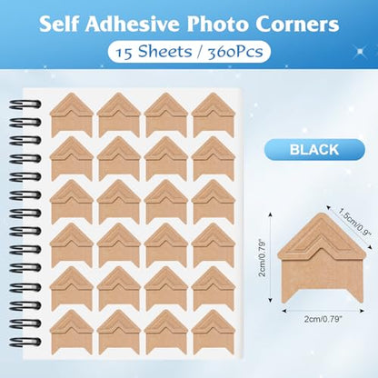 15 Sheets 360 PCS Cowhide Photo Corners Notebook (360 Count)