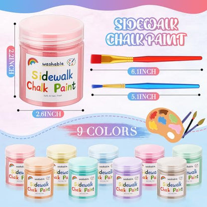 36 Pcs Sidewalk Chalk Non Toxic Paint Kit Washable Powdered Chalks Mix in Water 9 Vibrant Colors with Paintbrush for Creative Sidewalk and Chalkboard Fun (36 Count)
