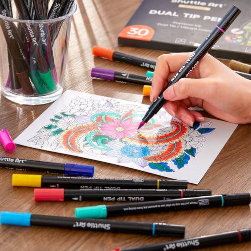 Dual Tip Brush Marker Pens 30 Colors Water (30 Count)