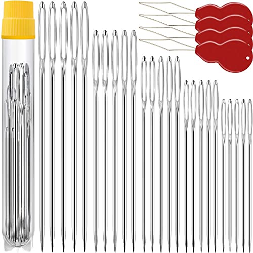 50 Pack Premium Large Eye Needles for Hand Sewing with Needle Threaders (50 Count)
