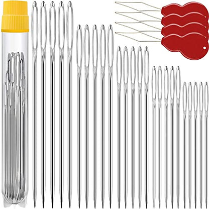 50 Pack Premium Large Eye Needles for Hand Sewing with Needle Threaders (50 Count)