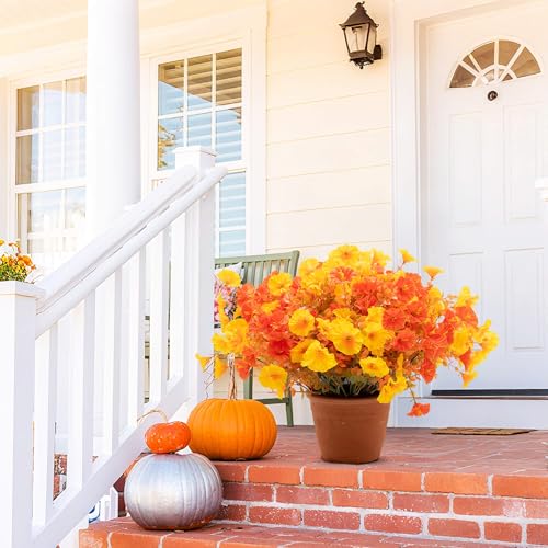 16 Bundles Artificial Fake Fall Flowers Plants for Outdoor Decoration (16 Count)