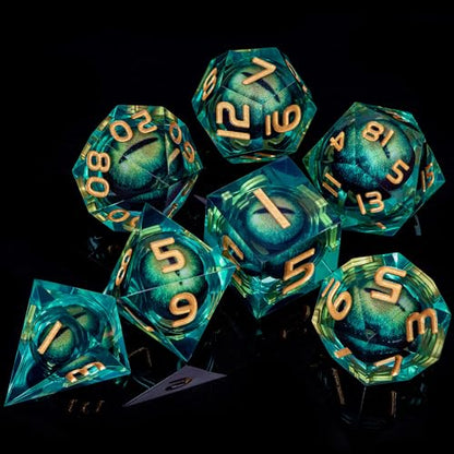 DND Resin Dice Dragon Eye Liquid Core Polyhedral D and D Dice Set with Gift Box