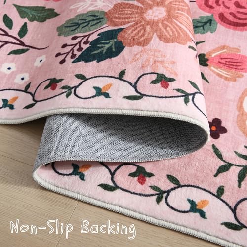 Area Rugs 8x10 Rug for Living Room Clearance Washable Boho Area Rug Non Slip Floral Vintage Low Pile Large Rug for Living Room
