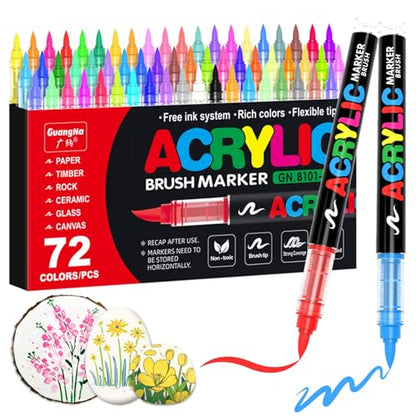 72 Colors acrylic paint markers for stones (72 Count)