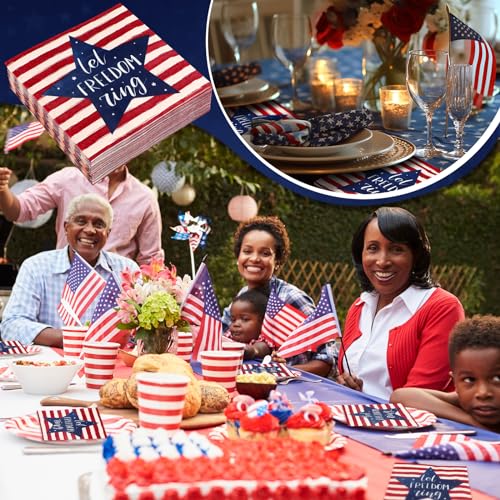 60 Pcs Patriotic Stars and Stripes Cocktail Paper Napkins 6.5"