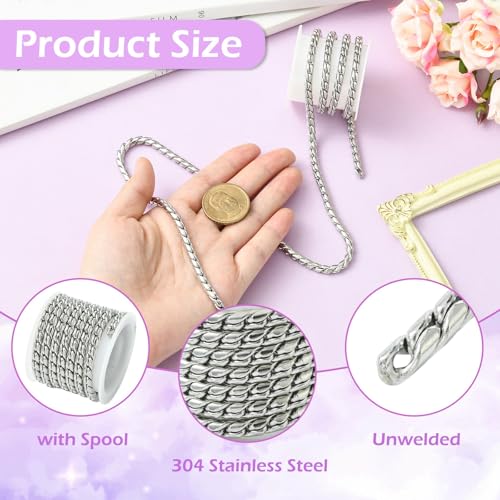 3.28 Feet(1m) 304 Stainless Steel Link Chains with Spool Snake Chain Unfinished Necklace Chain for Jewelry Making DIY Craftings - 4.8mm