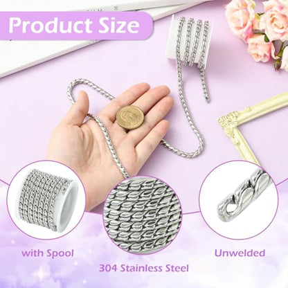 3.28 Feet(1m) 304 Stainless Steel Link Chains with Spool Snake Chain Unfinished Necklace Chain for Jewelry Making DIY Craftings - 4.8mm