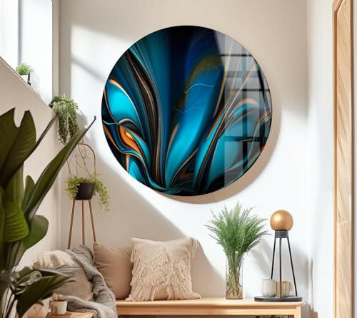 48Wx32H'' Orange & Blue Abstract Glass Wall ArtTempered Glass Printing Wall Decor Large Wall Art Wall Hangings
