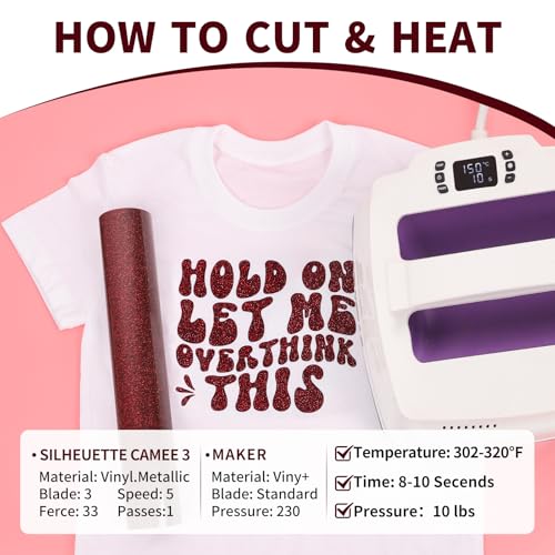 Maroon Glitter HTV Vinyl Roll 10" x8ft Shimmer Iron on Vinyl