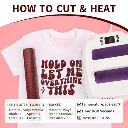 Maroon Glitter HTV Vinyl Roll 10" x8ft Shimmer Iron on Vinyl