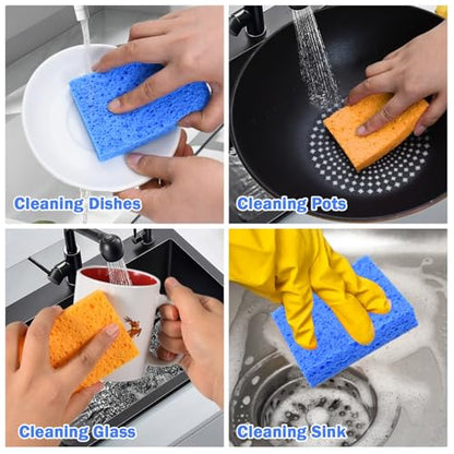 Sponges Kitchen 10 Pack Natural Compressed Cellulose Sponges for Dishes Non Scratch for Household Cookware Bathroom Cars Soft Super Absorbent Reusable