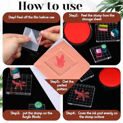 7 Pcs Acrylic Stamp Blocks Set with Grid Lines