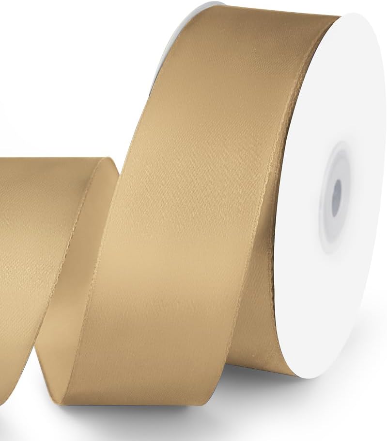 1-1/2" Wide x 50 Yards Champagne Gold Single Faced Polyester Satin Ribbon for Wedding Decor, Wreath, Crafts, Gift Wrapping & Other Projects - Crafty Corner
