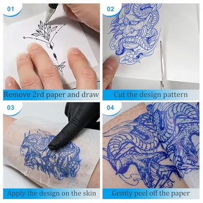 Tattoo Transfer Paper 100 Sheets Thermal Stencil Paper for Tattooing (100 Count)