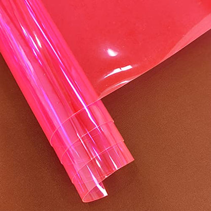HYANG Pink Transparent PVC Super Clear Holographic Vinyl Faux Leather Sheets 1 Roll 12" x 47"