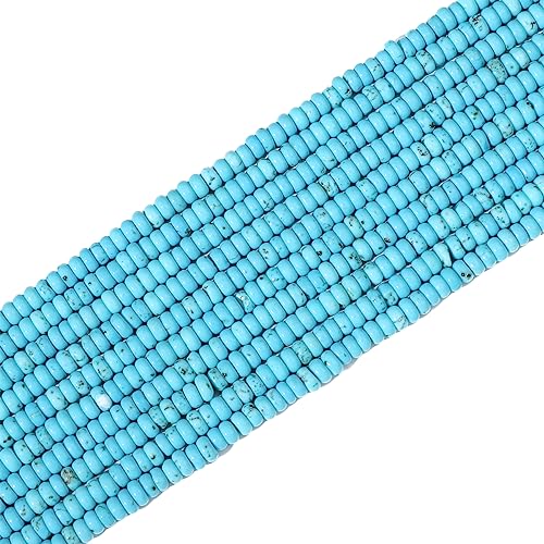 Natural Blue Turquoise Disk Stone Beads 4x2mm 160pcs Rondelle Loose Semi Gemstone Beads for Jewelry Making Design (160 Count)
