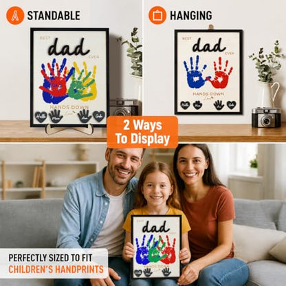 10" Best Dad Ever Hands Down Sign DIY Dad Gifts from Kids Handprint Kit with Acrylic Paint