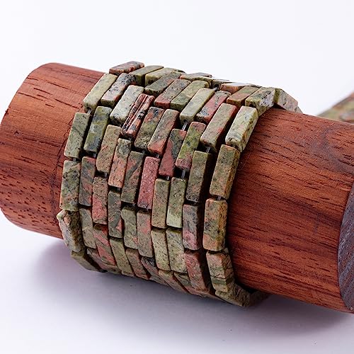 Natural Unakite Rectangle Tube Beads 4x13mm 38cm (28 Count)