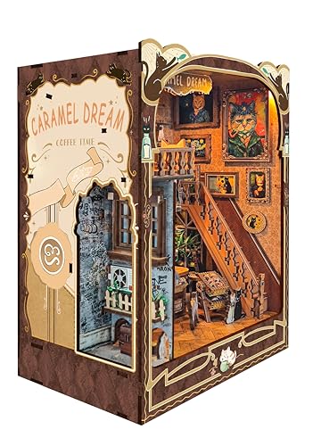 Cat Book Nook Miniature House Kit with Dust Cover Bookshelf Decor