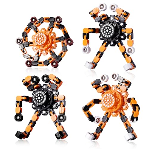 Halloween Toy Gifts for Kids Transformable Fidget Spinners for Adults Stress Relief Sensory Toys for Boys and Girls Fidget Toys Black Orange Halloween Party Decorations (4 Count)