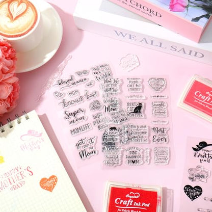 4 Sheets Mother's Day Clear Stamps Greeting Words Silicone Transparent Stamps for DIY Craft Card Making Scrapbooking Embossing Album Decor (4 Count)